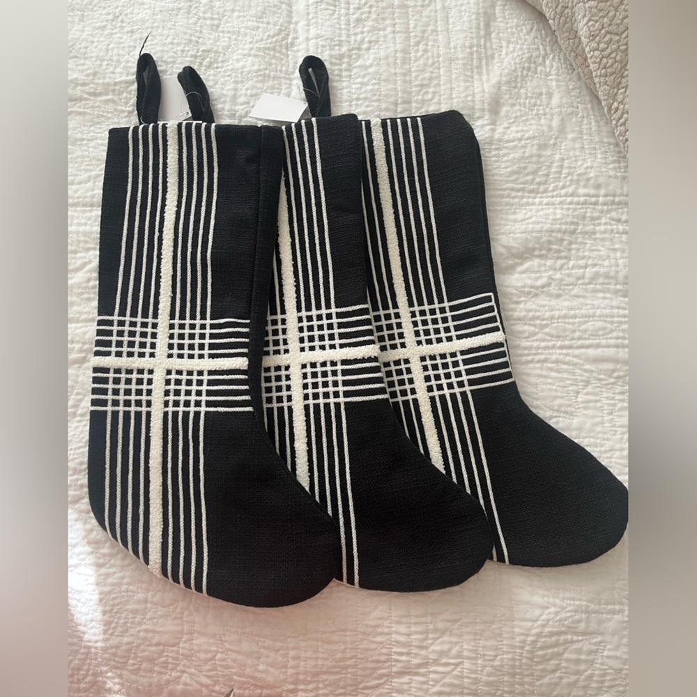 LOT of Hobby Lobby Black and White Plaid Holiday Stockings NWT